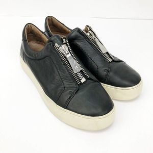 Frye Womens Lena Sneakers 7.5 Black Zip Low Italian Leather Slip On Casual Shoe